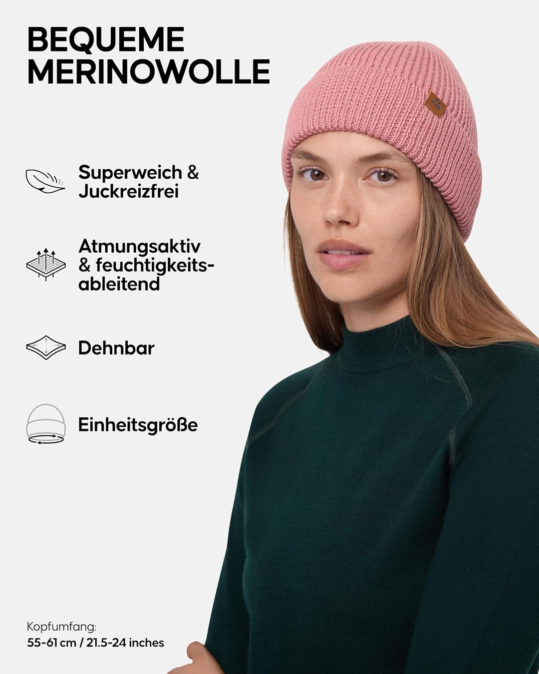 DANISH ENDURANCE Merino Mütze, Klassische Wollmütze, Warme Wintermütze, Weich &amp; Stretchy, Atmungsakt