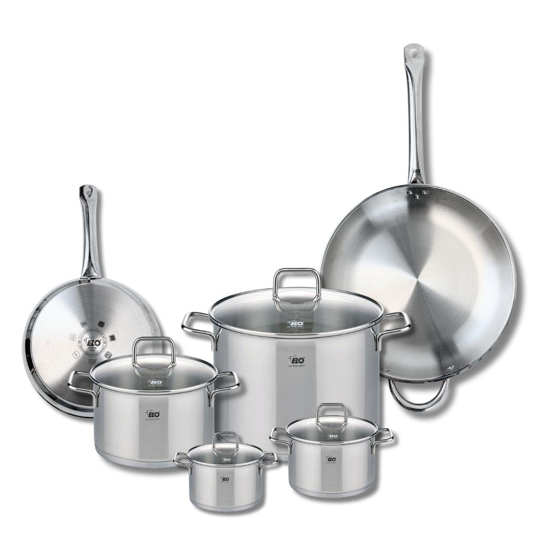 ELO 9507350 Kochgeschirr-Set, 6-teilig, 2 Bratpfannen 24 und 32 cm und 4 Kochtöpfe 12, 14, 20 und 26