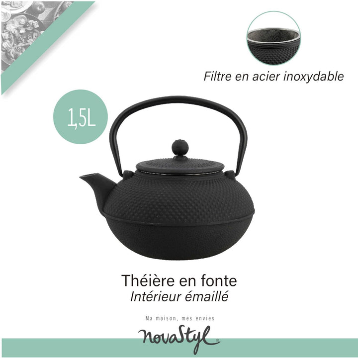 TheKitchenette 7321423 Teekanne, Gusseisen, 1,5 l, Schwarz 1L50, 1L50