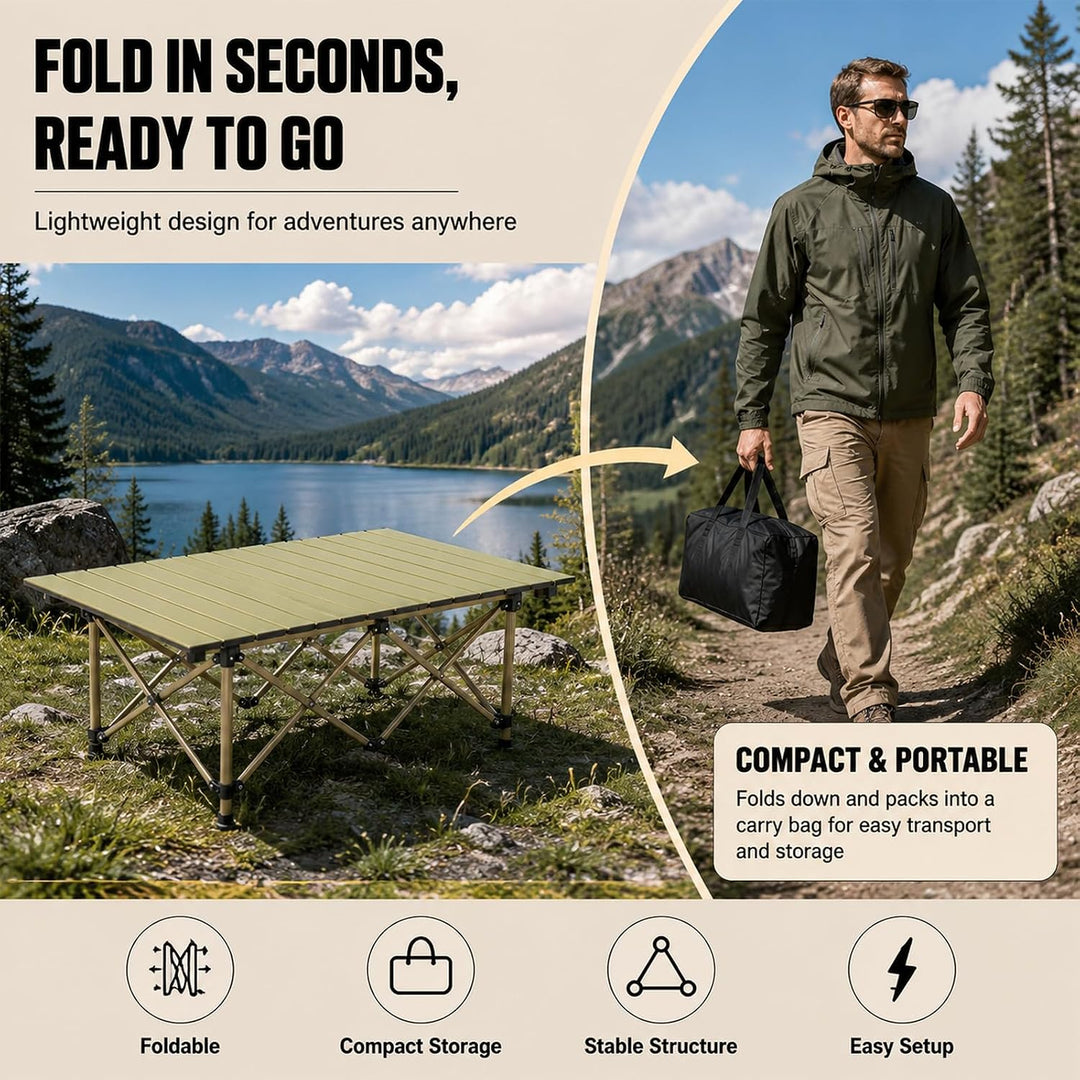 Campingtisch faltbar Klapptisch, Aufrollbare Tischplatte, Camping Falttisch Tragbar Kohlenstoffstahl