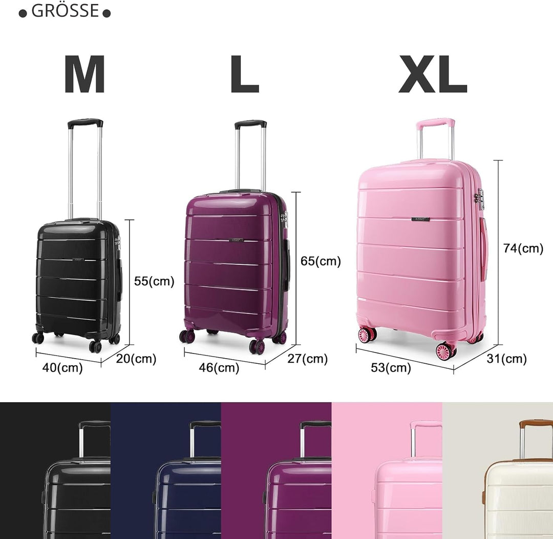 KONO Kabinentrolley 55x40x20 Leicht Kleiner Koffer Trolley Handgepäck Hartschale Reisekoffer mit 4 R