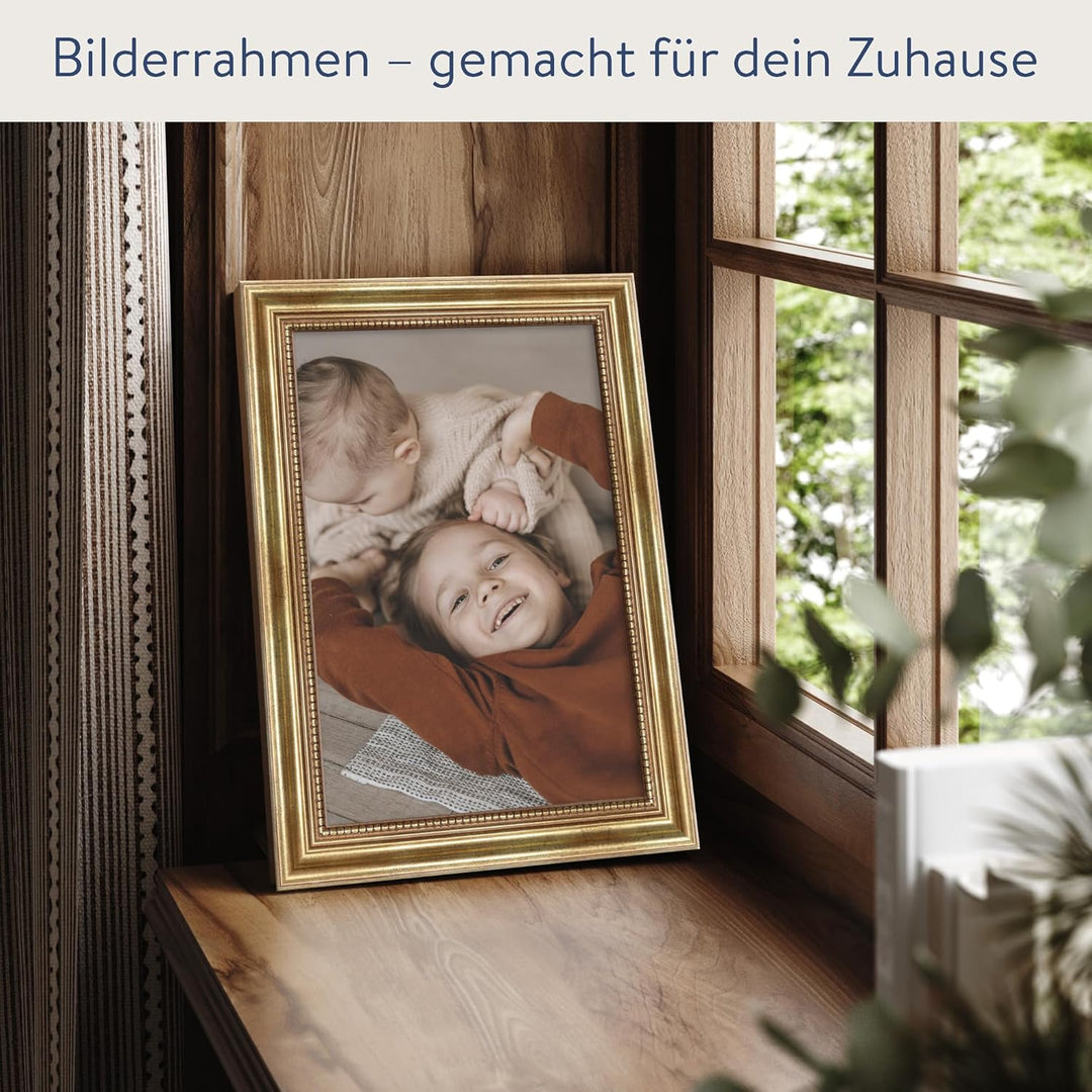WANDStyle Bilderrahmen Antik 20x30cm I Farbe: Gold I Holzbilderrahmen I Fotorahmen I Goldener Barock