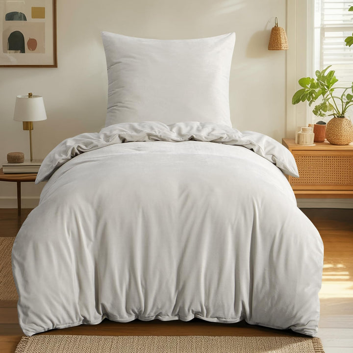 Aisbo Winter Plüsch Bettwäsche 155x220 2teilig Beige - Flauschige Warme Bettbezug und Kissenbezug 80