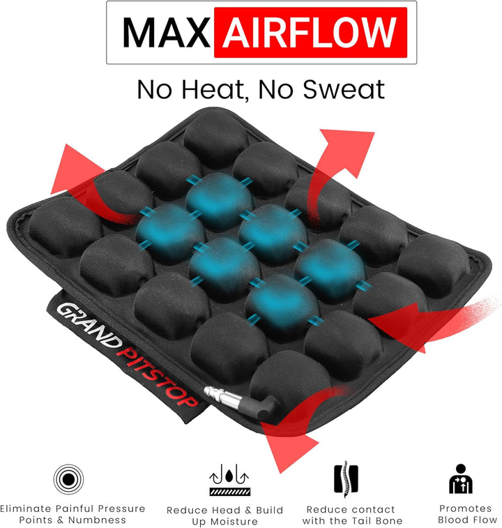 GRAND PITSTOP Motorcycle Air Seat Cushion with Inflatable Bubble Air Pads with Breathable Mesh Cover