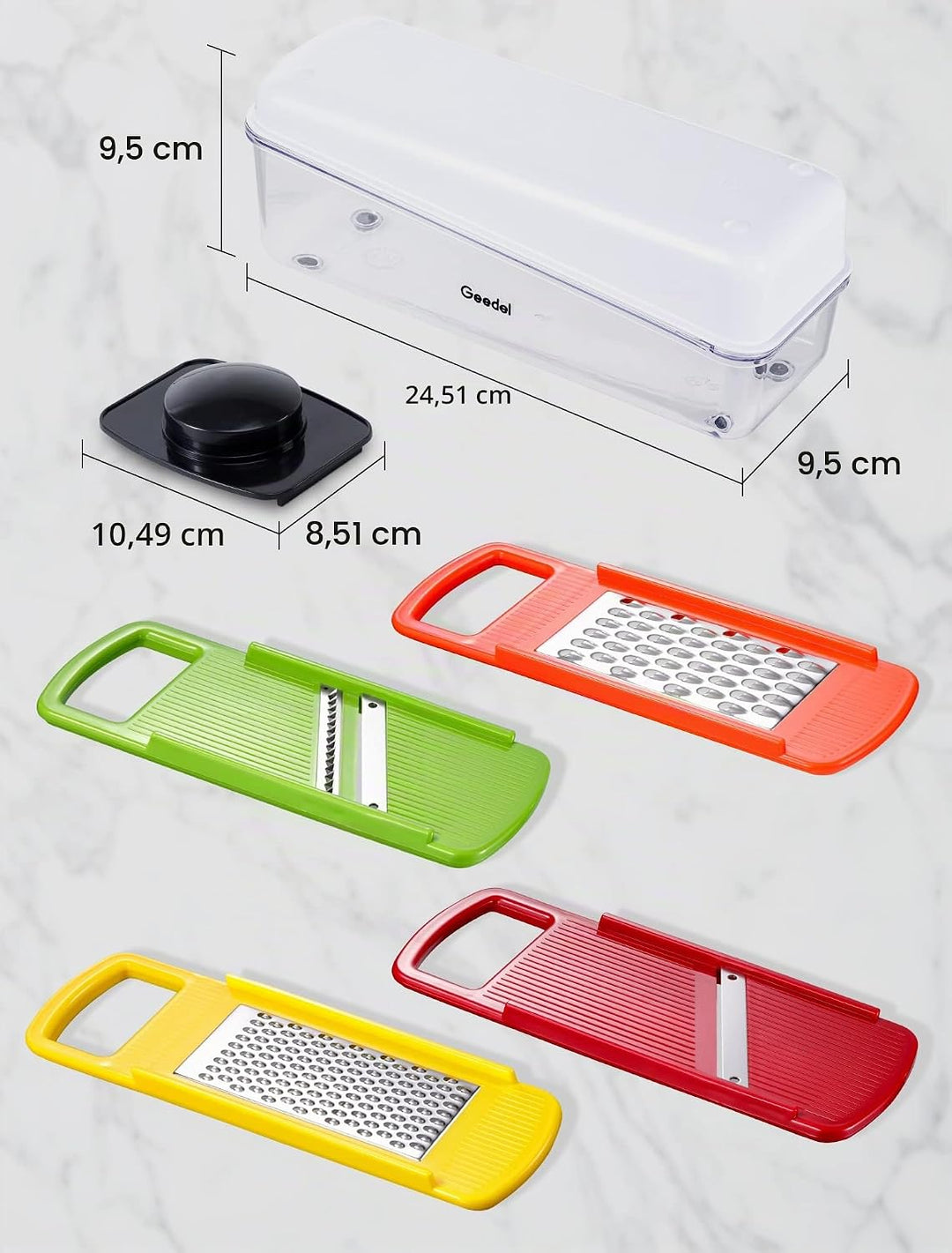 Geedel 4 in 1 Multifunktion Mandoline Gemüsehobel, Zwiebelschneider Gemüseschneider Manuell Käsereib