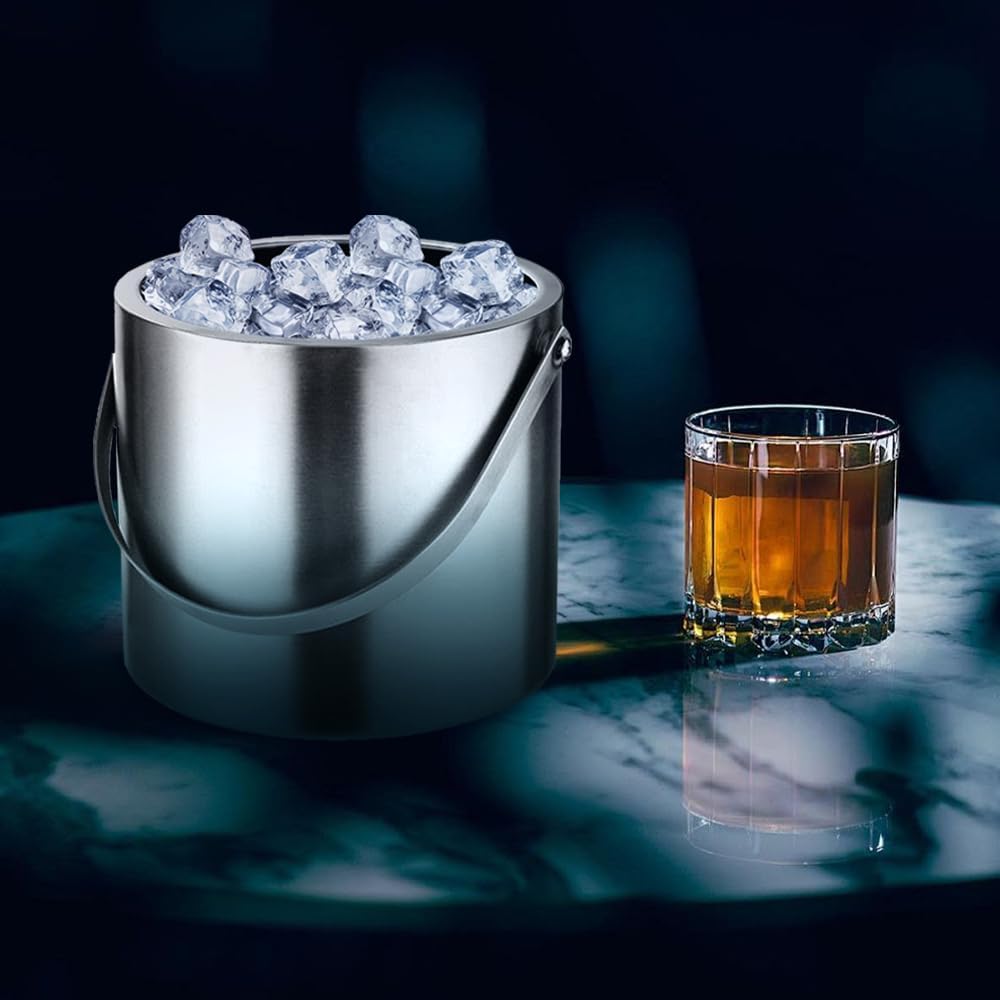 Hocadrv Eiskübel 2L Edelstahl Eiskübel Eisbehälter Eiskübel mit Deckel und Eiswürfelzange Eisbehälte