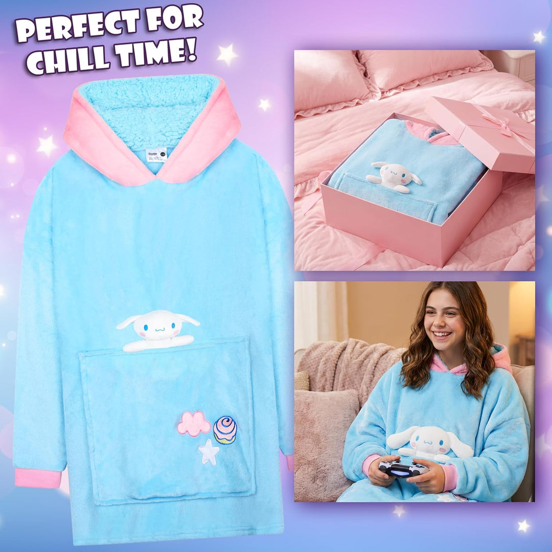 Hello Kitty Sanrio Kapuzenpullover Mädchen Teenager, Oversized Hoodie, Decke mit Ärmeln und Plüschbe
