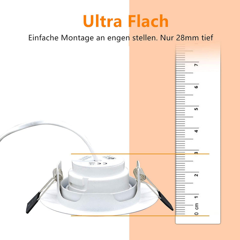 Unikcst Dimmbar LED Einbaustrahler 230V Weiss Ultra Flach Einbauleuchten Decke Rund Einbauspots Schw