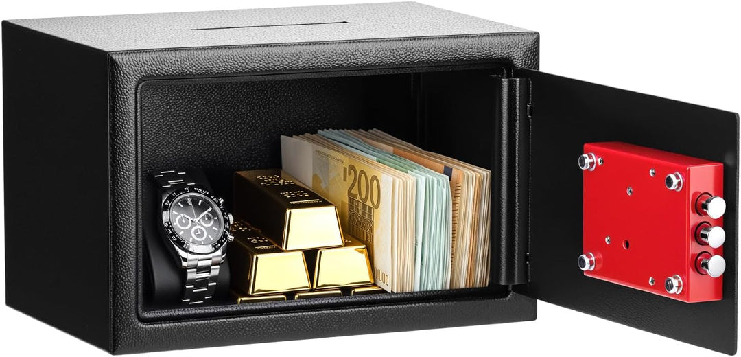 QWORK® Schranktresor 31 x 20 x 20 cm mit Einwurfschlitz &amp; 3 Verriegelungsbolzen – Anti-Angel-Schutz