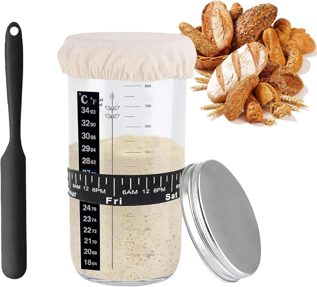 Sauerteig Starter Jar Kit 1000ml Gärglas mit Spatel, Sauerteig Glas, Fermentierglas, Sourdough Start