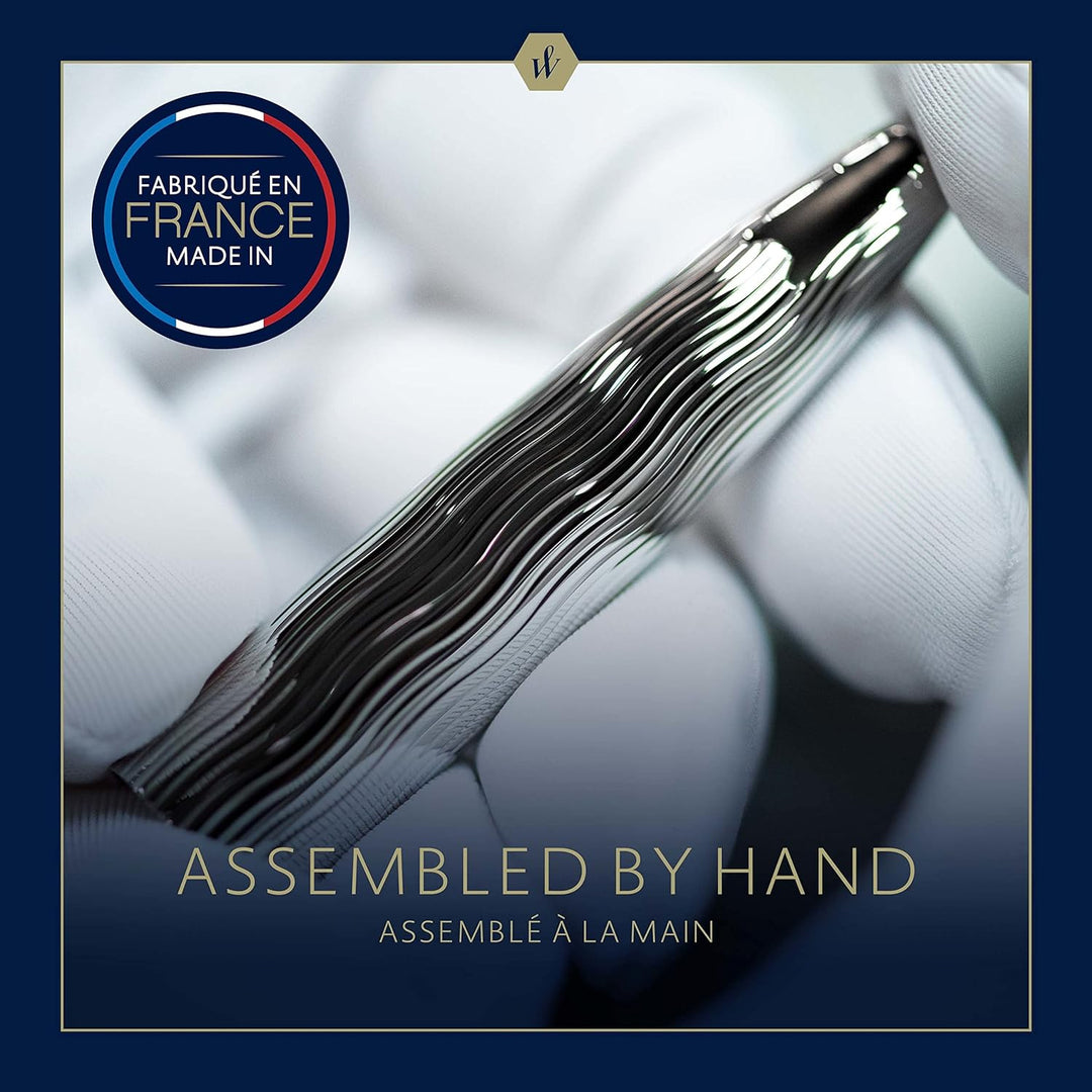 Waterman Carène Kugelschreiber, Metall und blaue Lackierung, ziselierte Kappe, blaue Tinte, Geschenk