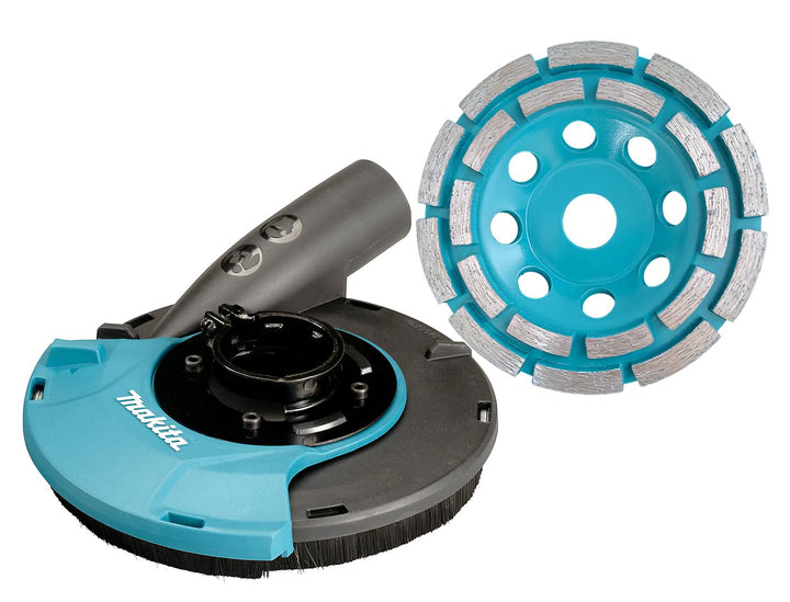 Makita Absaughaube 191W06-8 mit Diamant Schleiftopf 125 mm – Staubabsaughaube für Winkelschleifer –
