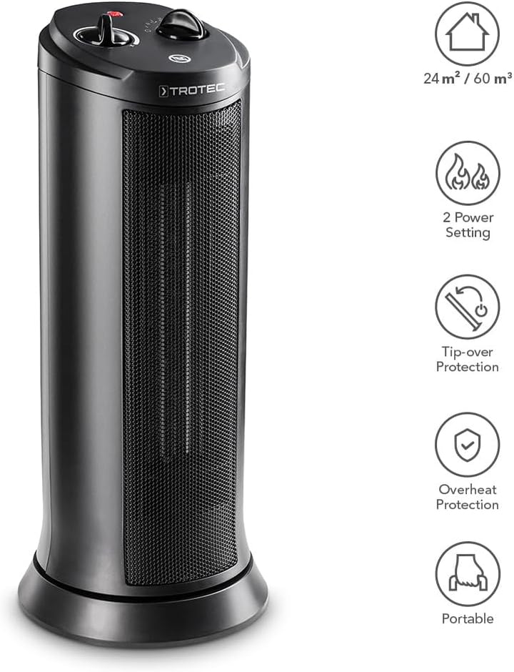 TROTEC Keramik Heizlüfter TFC 19 E – Heizleistung 1200 W / 2000 W – Heizung mit Thermostat, Raumgrös