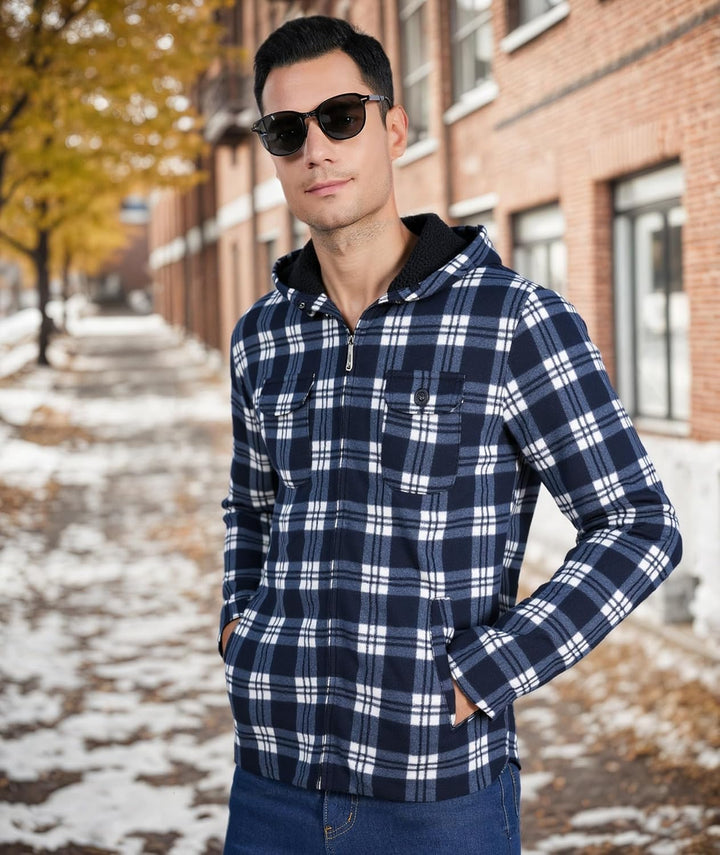 JACKETOWN Hemdjacke Herren Kariertes Winterjacke Thermohemd Fleece Gefüttert Freizeit Jacke mit Kapu