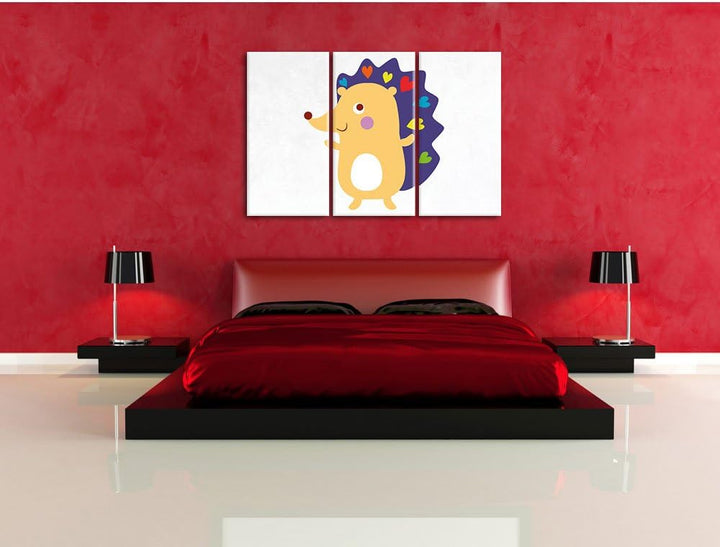 Pixxprint Niedlicher Igel weiss 3-Teiler Leinwandbild 120x80 Bild auf Leinwand