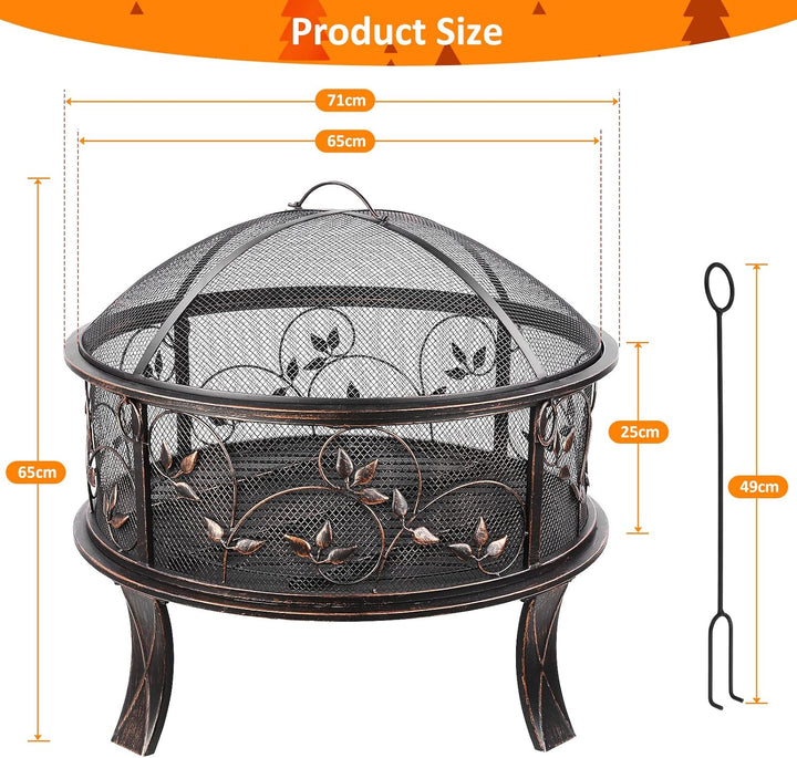 Feuerschale, Feuerschale Garten, Feuerkorb mit Funkenschutz, Feuerstelle Retro-Look, inkl. Poker & K