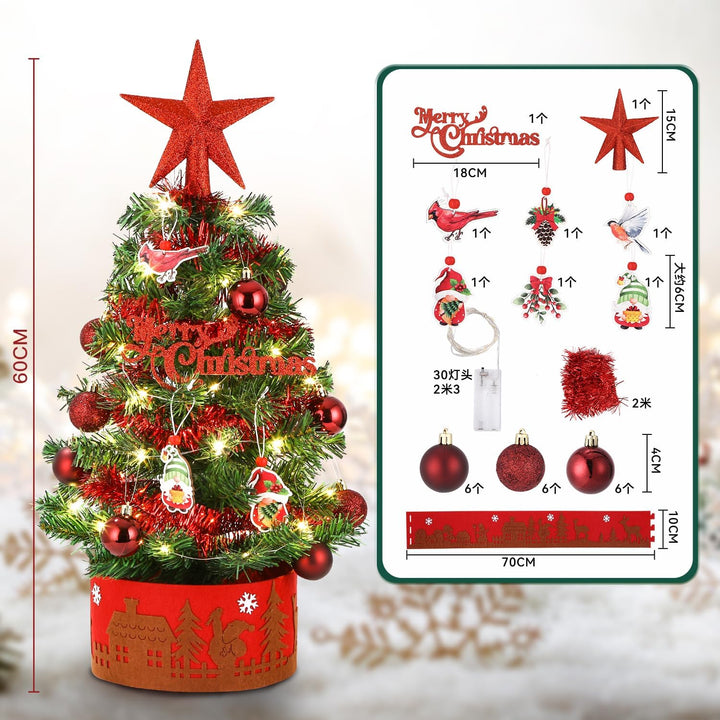 LEAZZLE Mini Weihnachtsbaum Kleiner,künstlicher geschmückter Weihnachtsbaum Tannenbaum 60cm mit Ster
