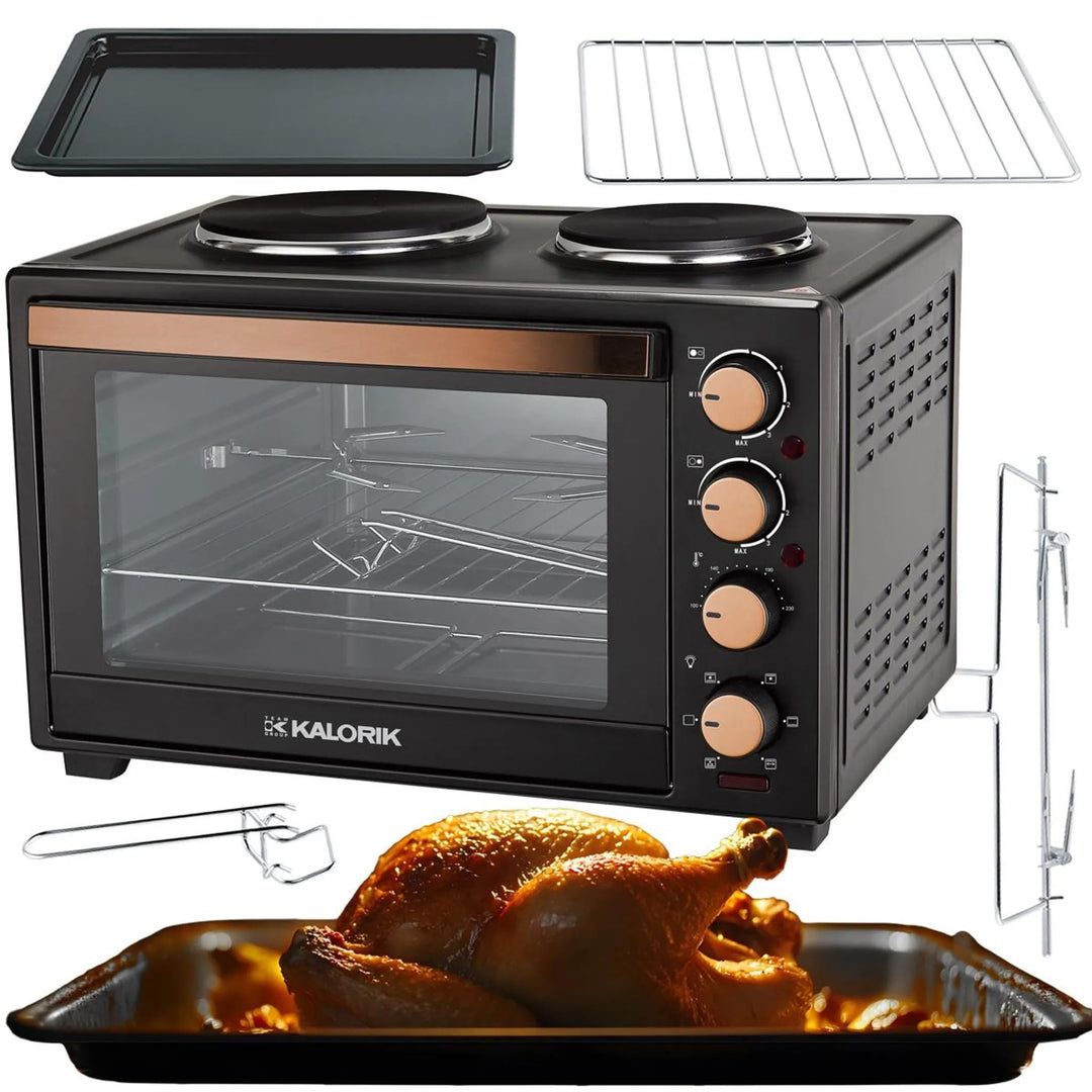 Kalorik - Minibackofen - Kochplatten 2er Elektrisch - mini Backofen 30 Liter - 2-in-1 Backofen und K
