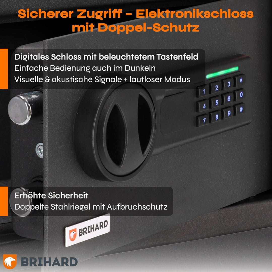Brihard Home Electronischer Safe Kompakt - 20x31x20cm Kompakte Sicherheitsbox mit LED-Bildschirm mit