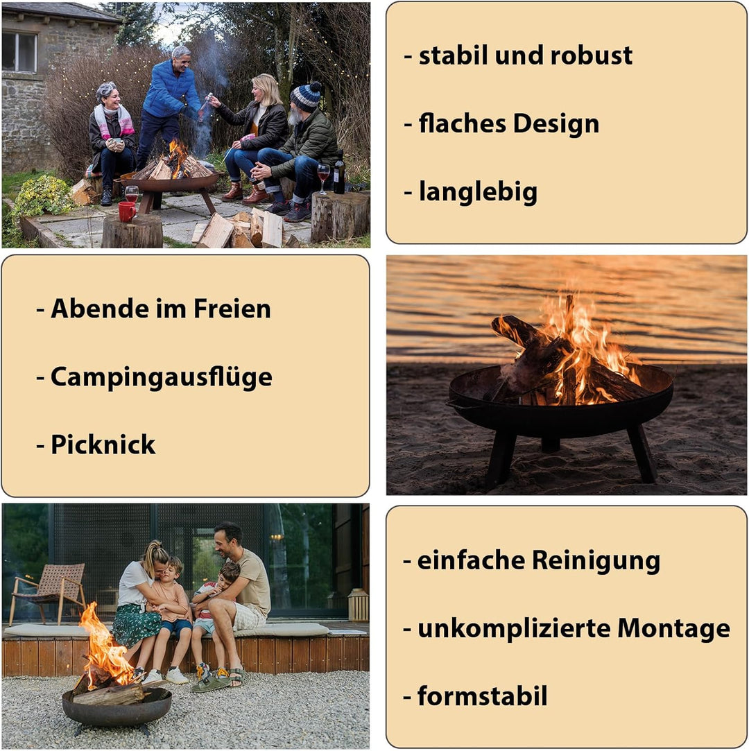 Montafox Feuerschale Feuerstelle Lagerfeuer Metall Ø 58 cm für Garten und Terrasse