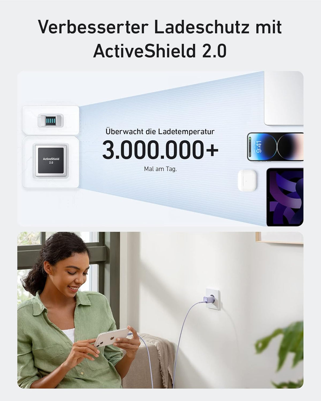 Anker 30W USB C Ladegerät, GaN 511 Nano 3, PIQ 3.0 PPS Schnellladegerät für iPhone 17/Pro/Pro Max/iP