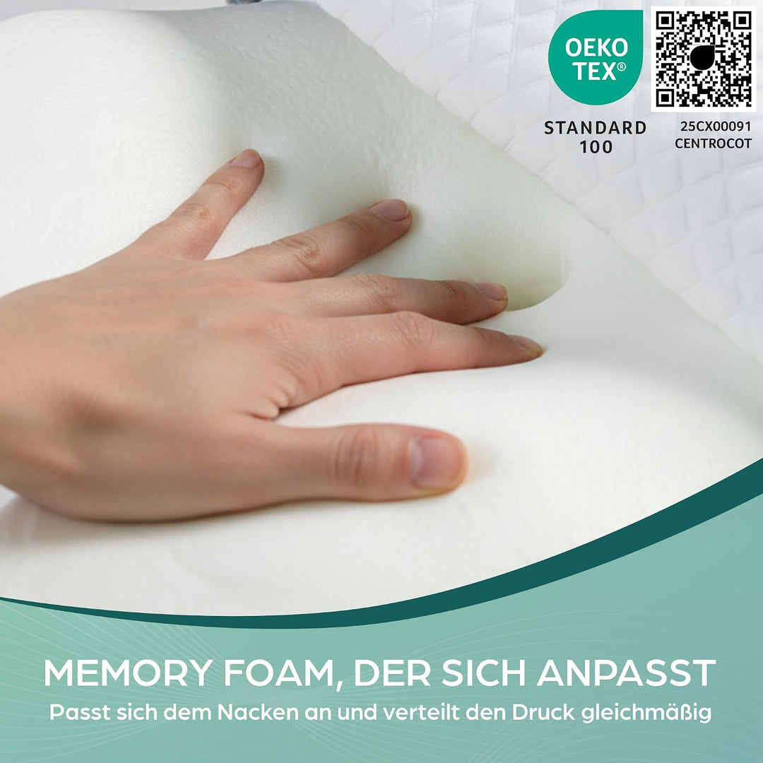 Flowen Nackenkissen Memory Foam | Ergonomisches Kopfkissen &amp; Kissen bei Nackenschmerzen | Nackenstüt