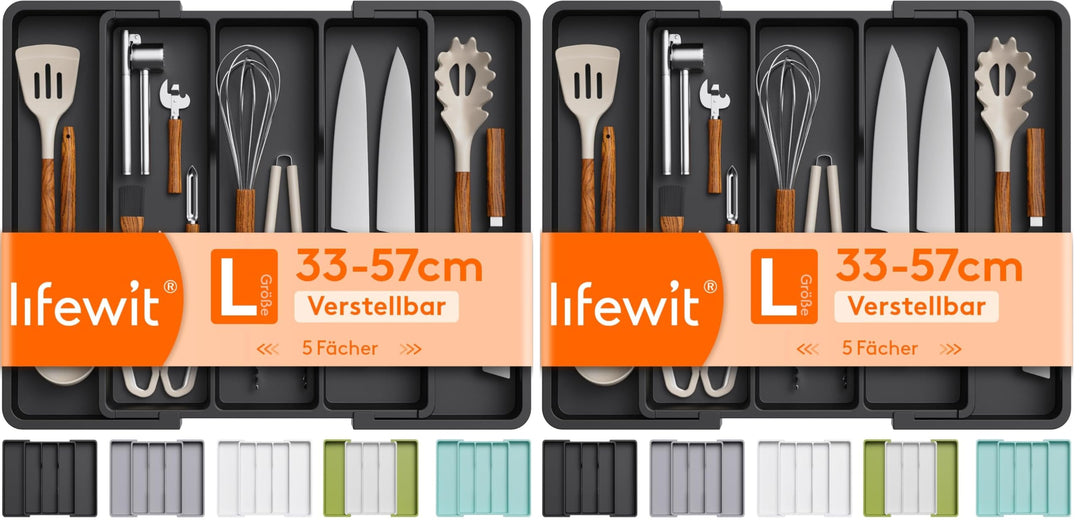 Lifewit Besteckkasten für Schubladen, Grosser Utensilienständer Erweiterbar auf 57 cm, verstellbarer