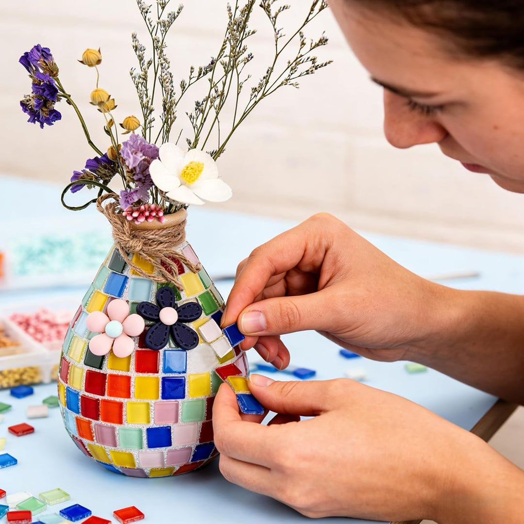 PORFOYO 2 Sets DIY Vasenmosaik Set, Mosaik Bastelset Kinder, Kreative DIY, Heimdekoration, Basteln K