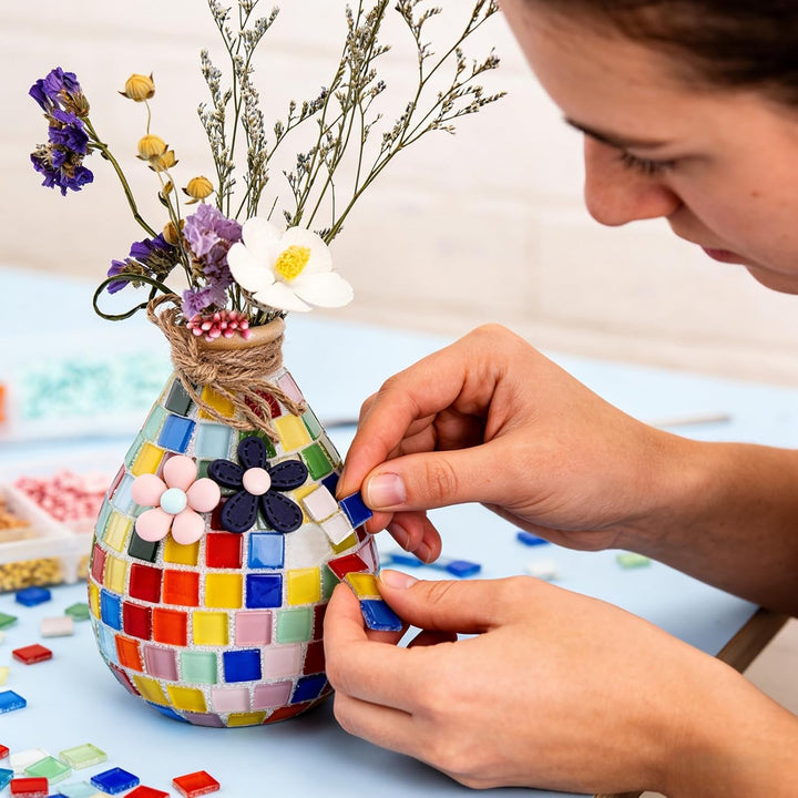 PORFOYO 2 Sets DIY Vasenmosaik Set, Mosaik Bastelset Kinder, Kreative DIY, Heimdekoration, Basteln K