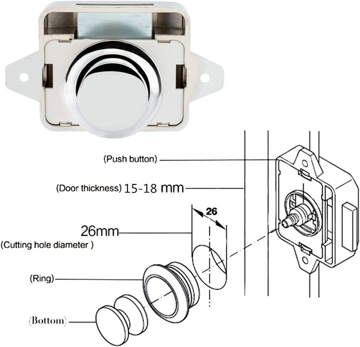 OCGIG 5PCS Cabinet Push Button Lock Schaltflächentyp Schlösser für Wohnwagen, Wohnmobil, Schrankknau