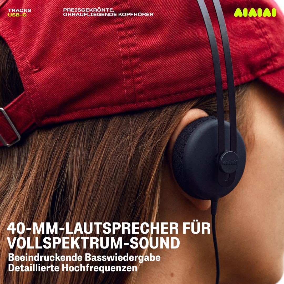 AIAIAI Tracks 2.0 USB-C Kopfhörer – Leichter On-Ear Kopfhörer mit Titan-beschichteten Treibern (Trac