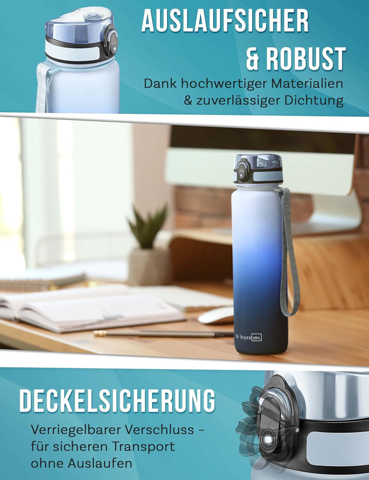 My Vesperbox® Trinkflasche Kinder [1000ML] - Wasserflasche Kohlensäure Geeignet & Auslaufsicher - Wa