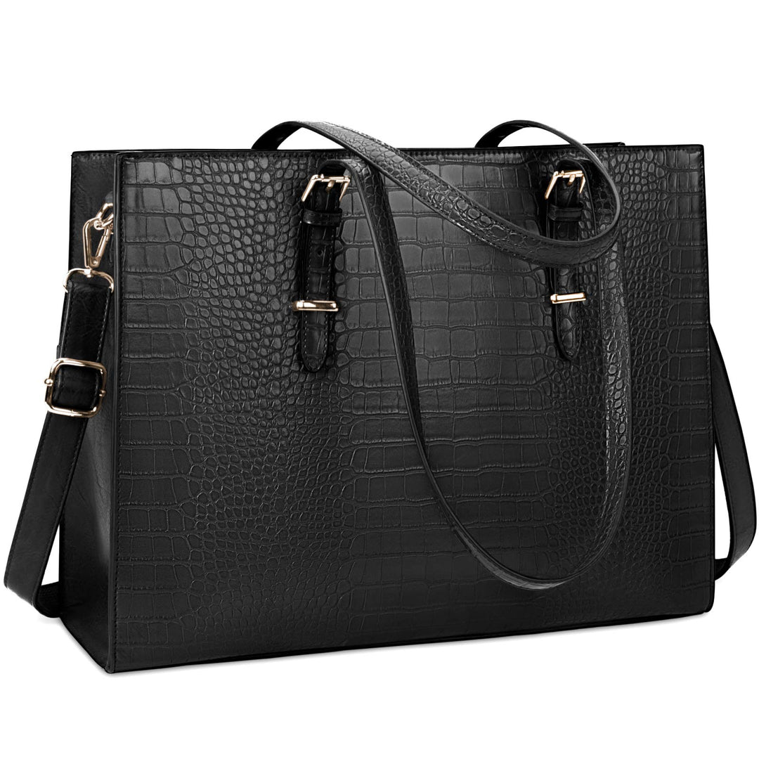 Lubardy Handtasche Damen Shopper Damen Gross Schwarz Laptop Tasche 15.6 Zoll Elegant PU Leder Umhäng