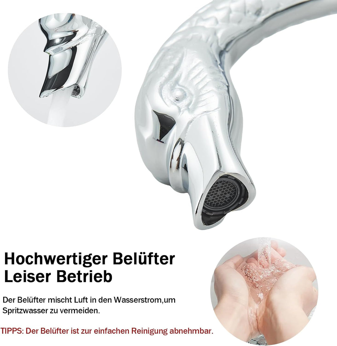 Wasserhahn Bad Waschtischarmatur Schwanenform Kristallgriffe Hoch Waschtischarmatur 360° Schwenkbar