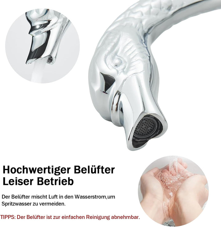 Wasserhahn Bad Waschtischarmatur Schwanenform Kristallgriffe Hoch Waschtischarmatur 360° Schwenkbar