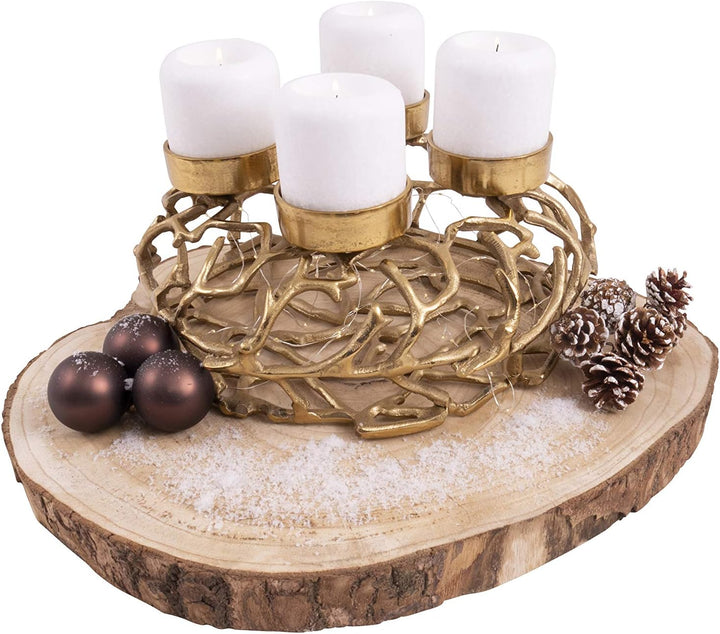 CB Home & Style Adventskranz XXL 35cm Durchmesser Kerzenhalter Aluminium Silber Gold Metall Weihnach