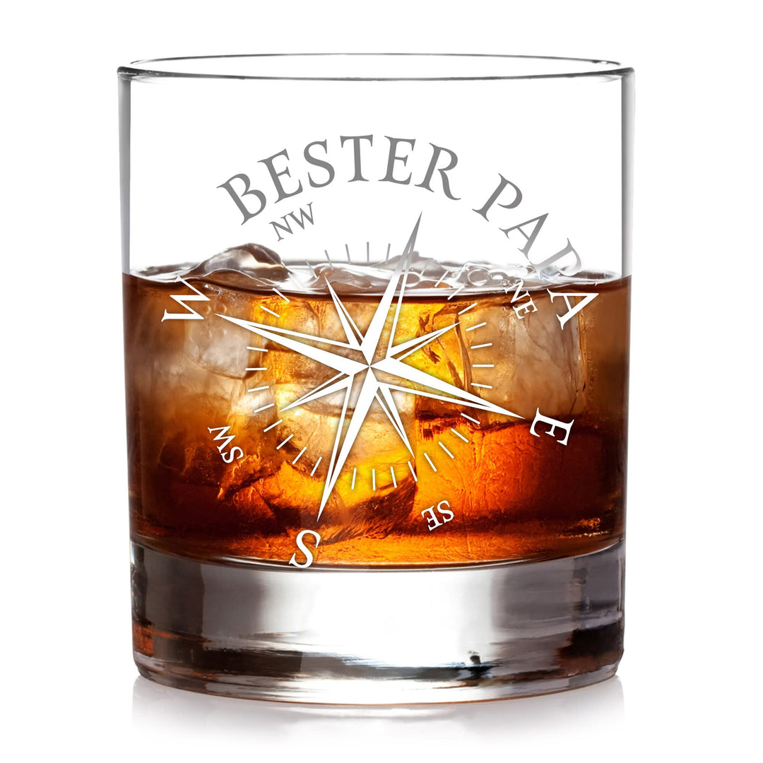 AMAVEL Whiskyglas mit Gravur Kompass, Tumbler Glas Bester Papa, Vatertagsgeschenk, Graviertes Whisky