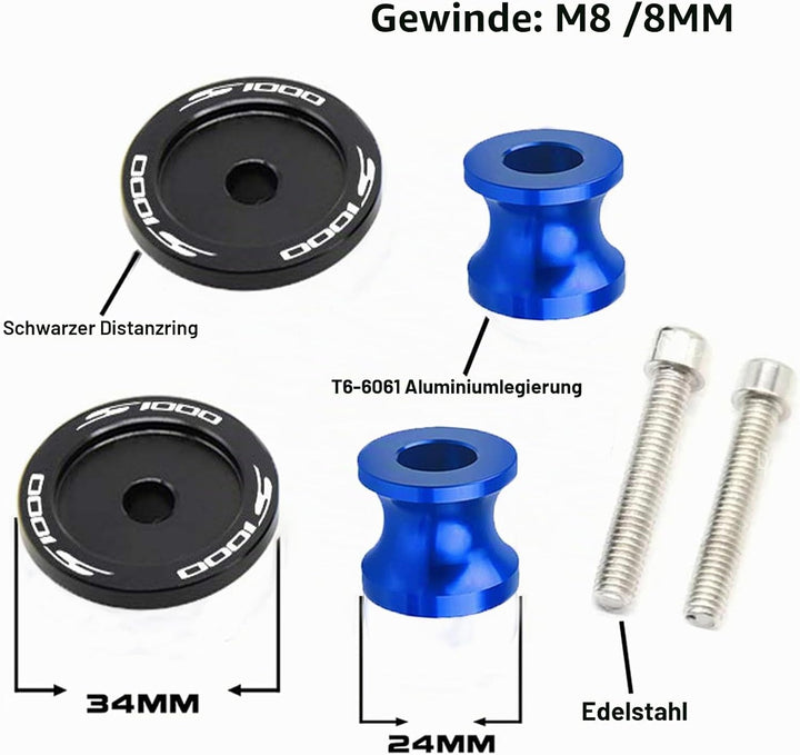 2pcs Montageständer Racingadapter M8*1,5 Bobbins CNC Ständeraufnahme Für S1000R S1000RR S1000XR S100