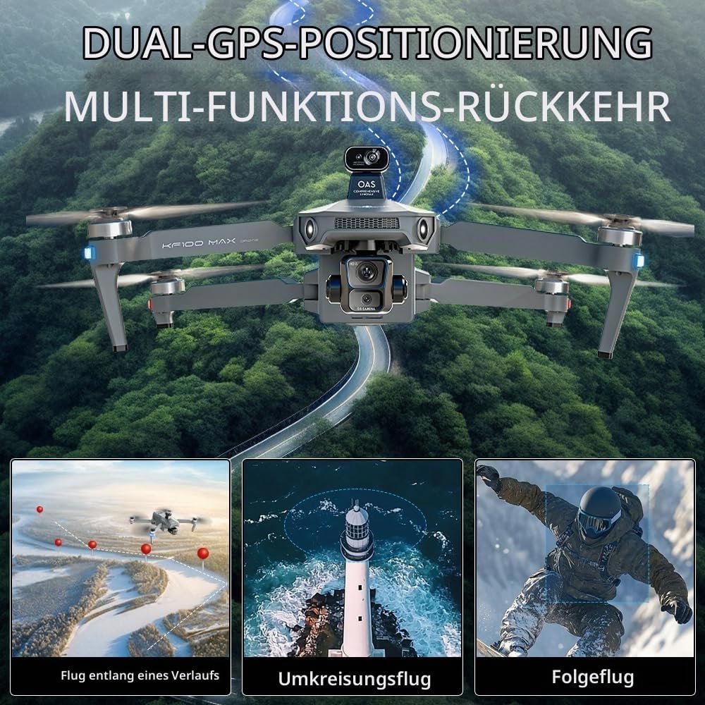 X-Verse KF100MAX Drohne mit Kameras 4K HD EIS, Bildschirmfernsteuerung, RC 6km, 3 Achsen Gimbal, 360