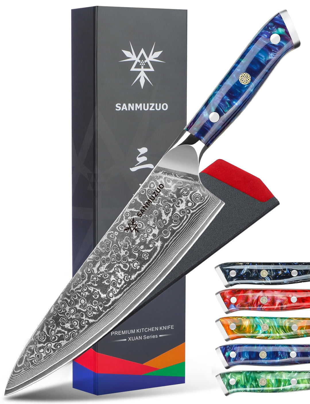 Kochmesser - 20cm - Xuan Serie - VG10 Damaskus Stahl Küchenmesser - Harzgriff(Saphirblau), Saphirbla