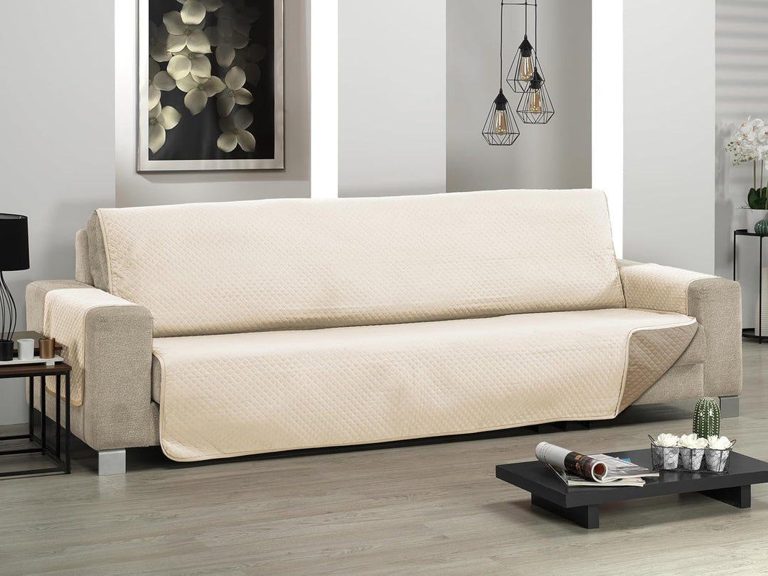 Martina Home Diamond Sofabezug, gesteppt, wendbar, Beige/Leder, 3-Sitzer Beige/Leder 3 Sitzer, Beige