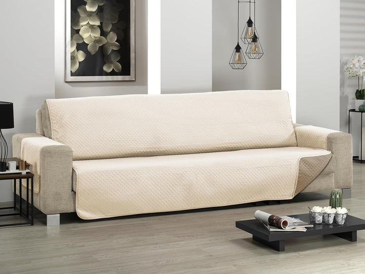 Martina Home Diamond Sofabezug, gesteppt, wendbar, Beige/Leder, 3-Sitzer Beige/Leder 3 Sitzer, Beige