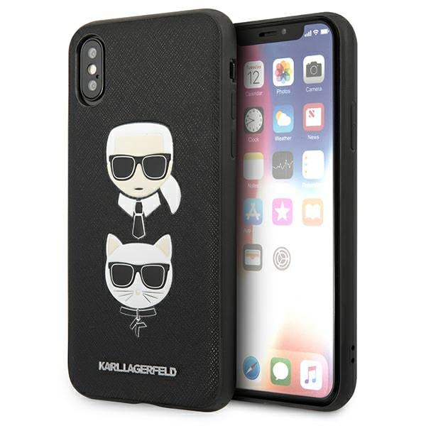 KARL LAGERFELD Saffiano Karl & Choupette Heads - iPhone XS/X Hülle (Schwarz)