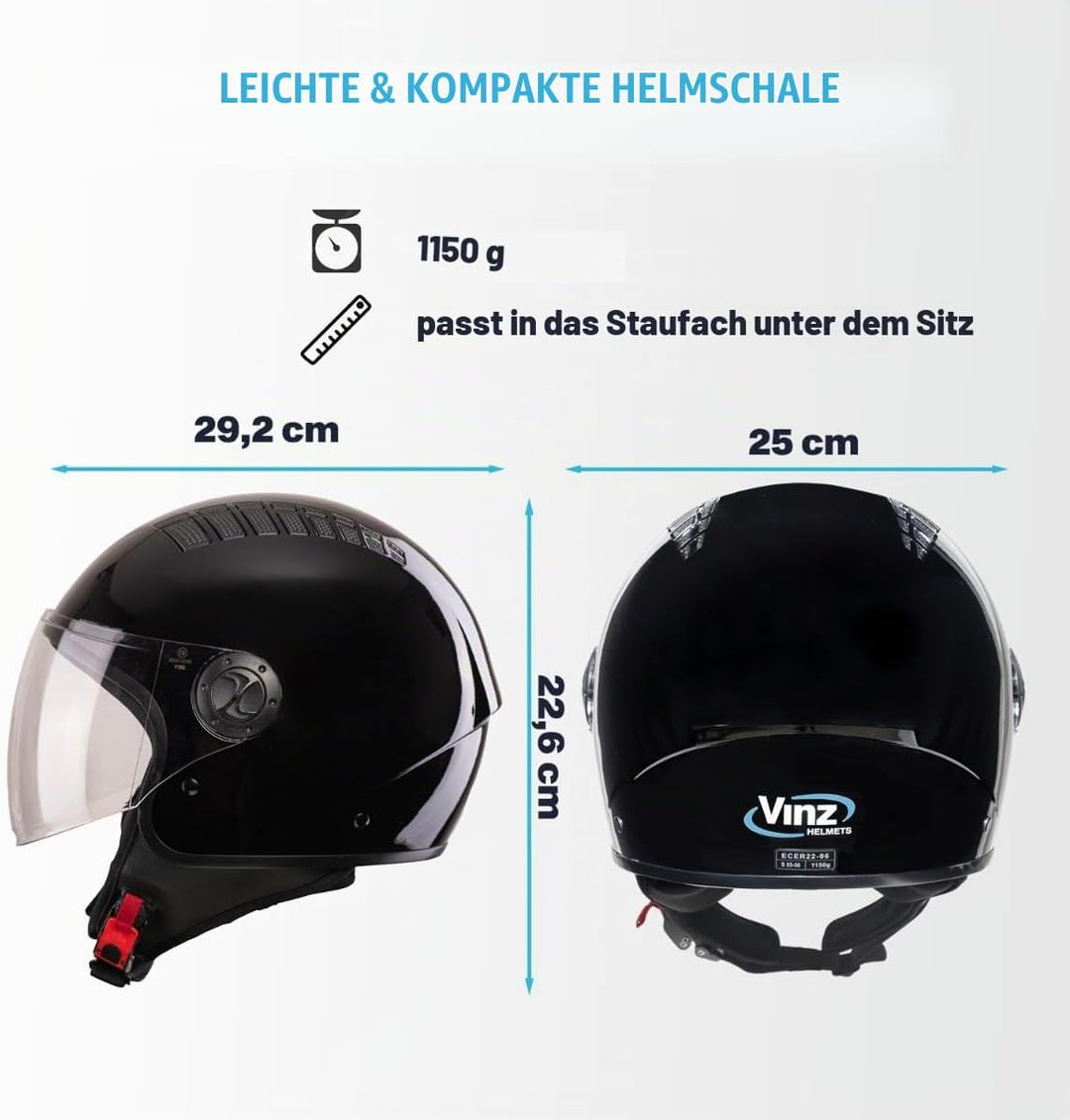VINZ Como Jethelm mit Visier ECE 22.06 Zertifiziert | Roller Helm Mopedhelm Für Motoroller &amp; Vespa |