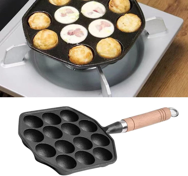 Takoyaki-Pfanne, 14 Löcher Takoyaki-Backblech Antihaft-Gusseisen-Oktopus-Fleischbällchen-Formenmache