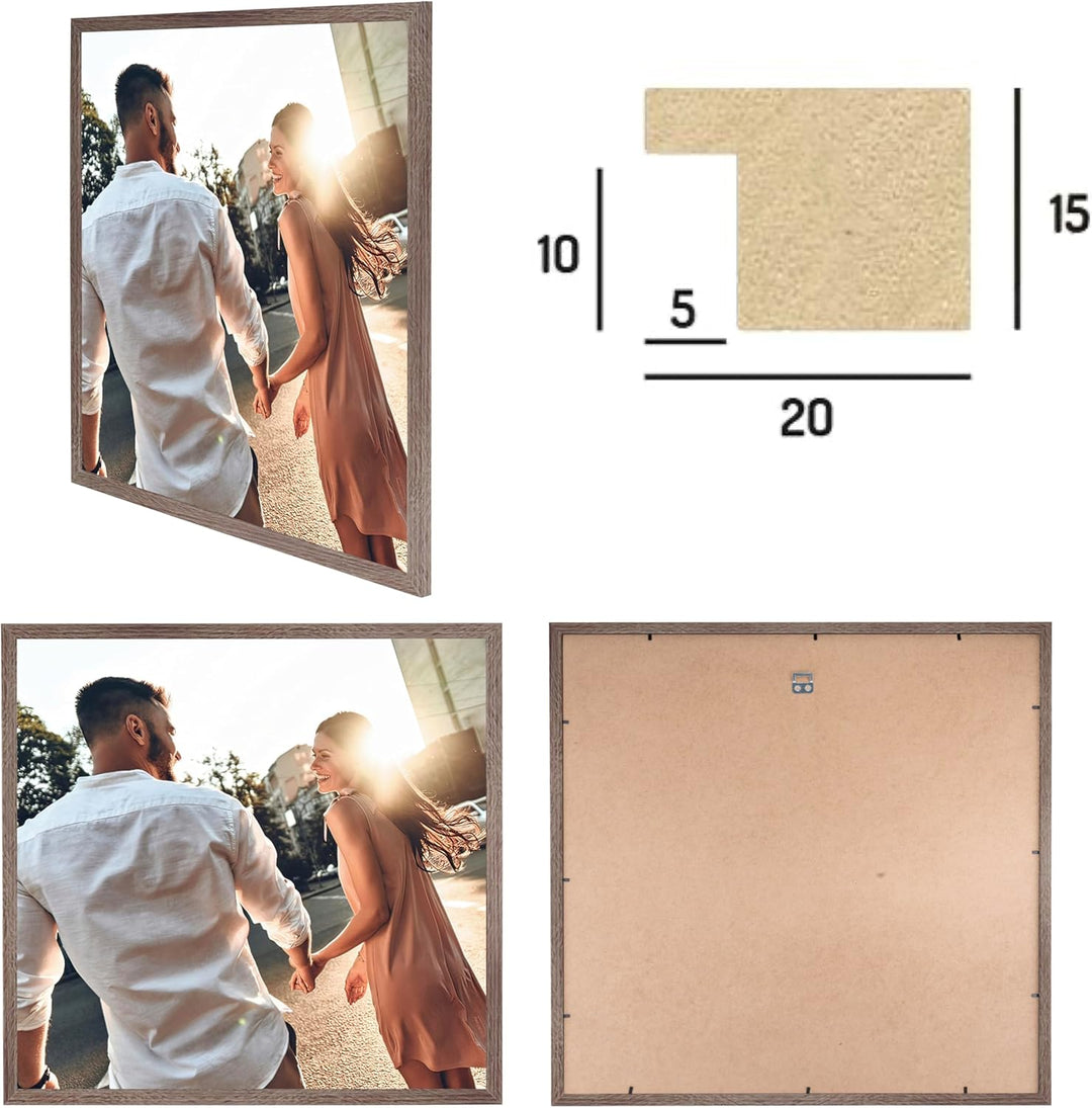 CABBEL Doppelpack (2er Set) Bilderrahmen 40x40 cm, Braun, stabiles MDF-Holz Rahmen, bruchsicherem Pl
