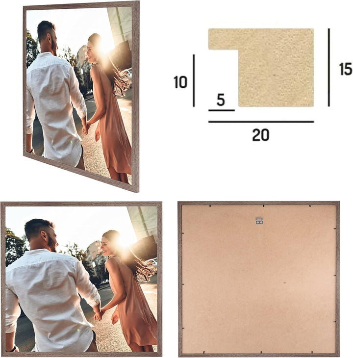CABBEL Doppelpack (2er Set) Bilderrahmen 40x40 cm, Braun, stabiles MDF-Holz Rahmen, bruchsicherem Pl