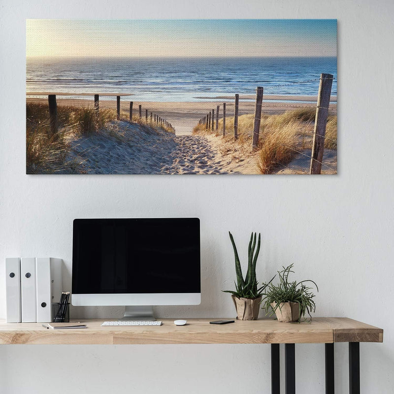 PICANOVA – Bild auf Leinwand Weg zum Meer 100x50cm – Leinwandbild – Premium Leinwanddruck – Wandbild