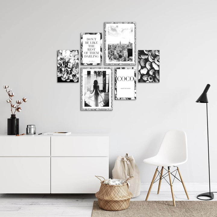Novart Wandbilder Set Fashion Coco New York Schwarz Weiss - KEIN EXTRA RAHMEN BENÖTIGT - Modern Deko