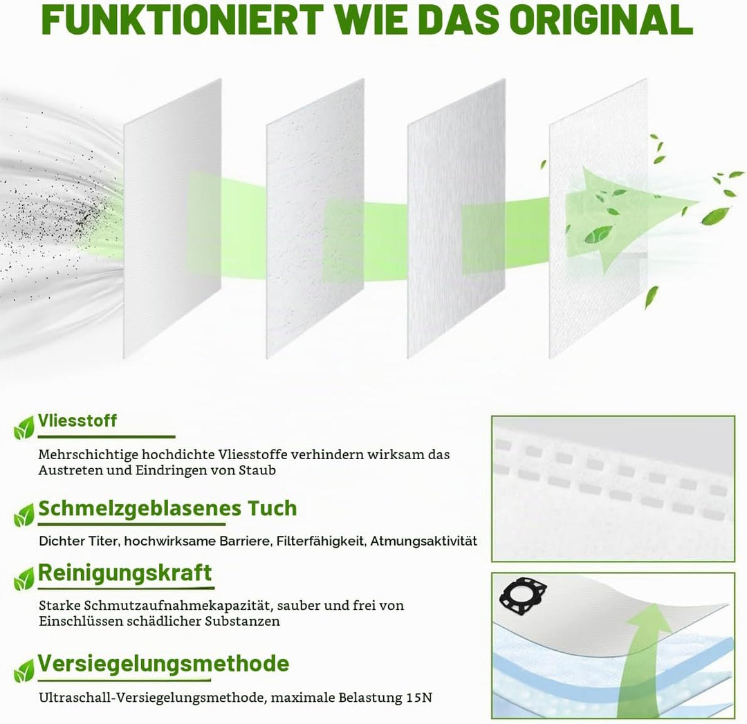 12 Staubsaugerbeutel für Kärcher WD4 WD5 WD6 WD5P WD6P MV4 MV5 MV6, KFI 487 357 grosse Staubbeutel,